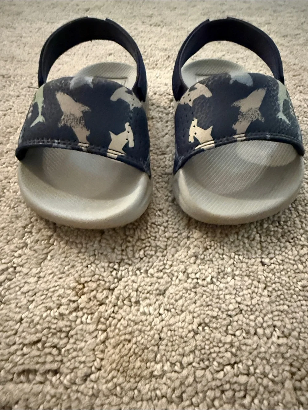 Reef Kids Navy Shark Print Strap Sandals with Light Gray Footbed